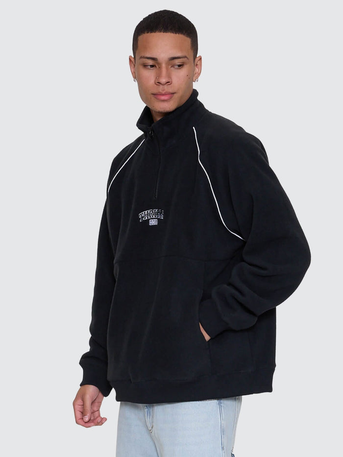 Thrill Of Victory Raglan Quarter Zip Polar Fleece - Faded Black XS