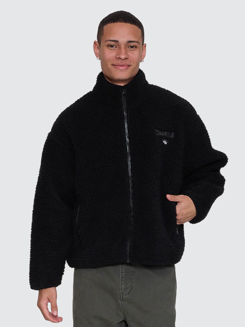Web Of Deceit Cropped Sherpa Jacket - Black XS