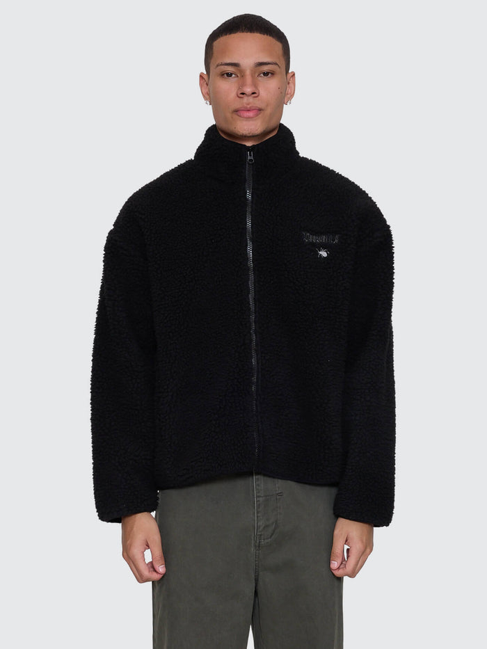 Web Of Deceit Cropped Sherpa Jacket - Black XS