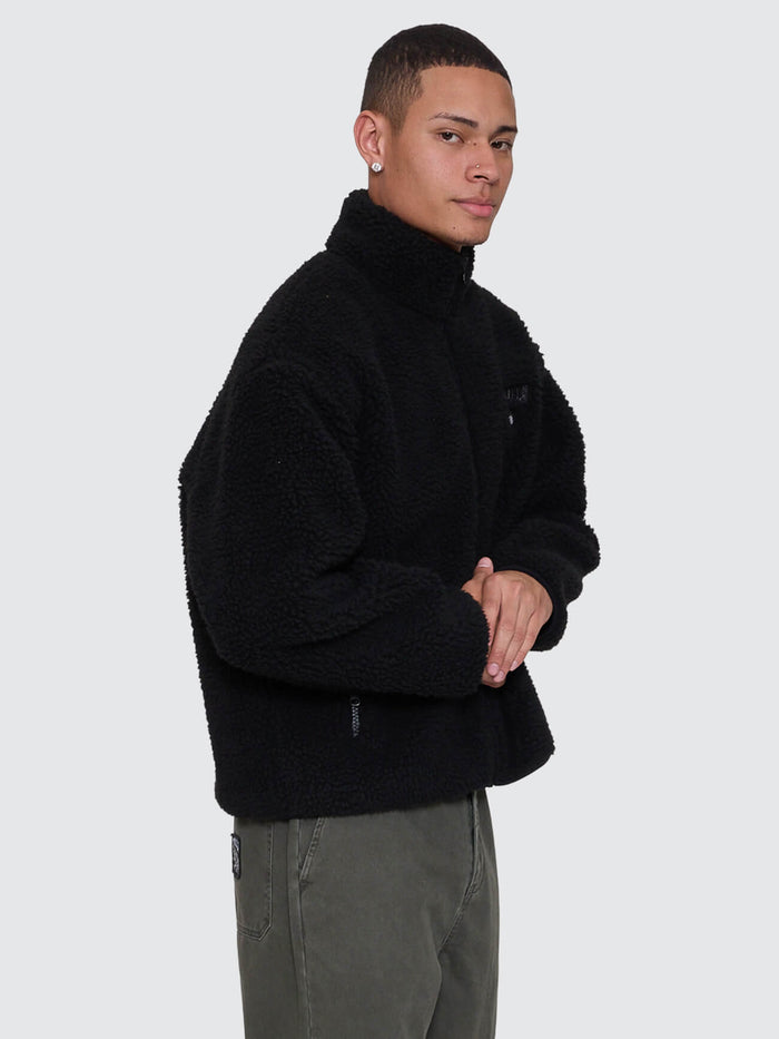 Web Of Deceit Cropped Sherpa Jacket - Black XS