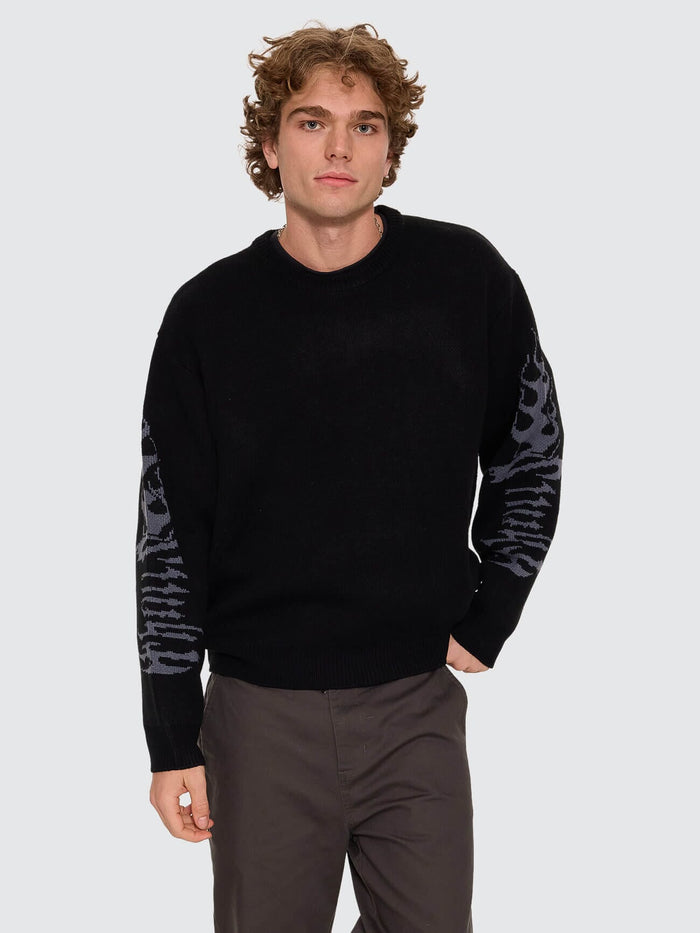 Night Petal Box Fit Crew Cropped Knit - Washed Black XS