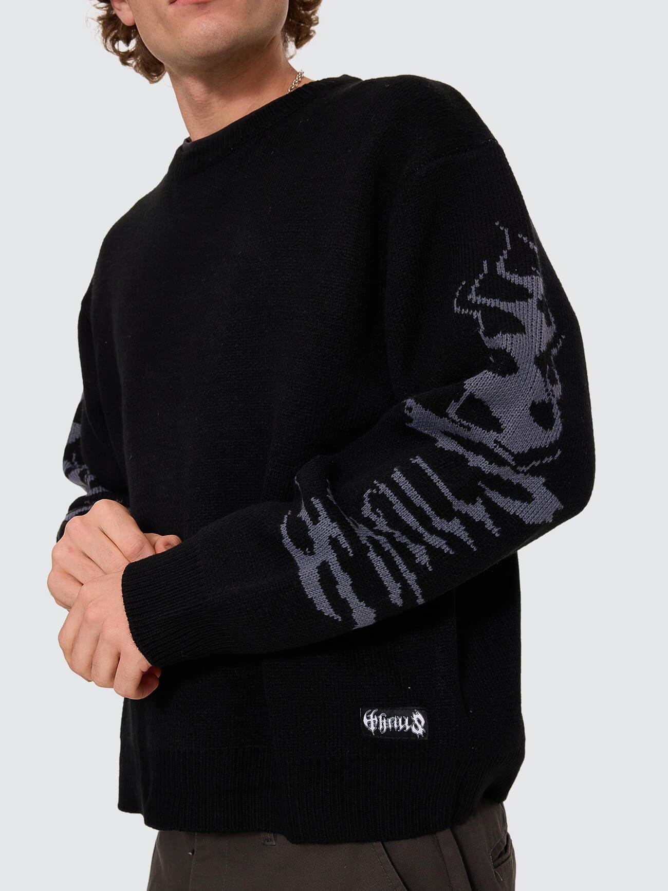 Night Petal Box Fit Crew Cropped Knit - Washed Black XS