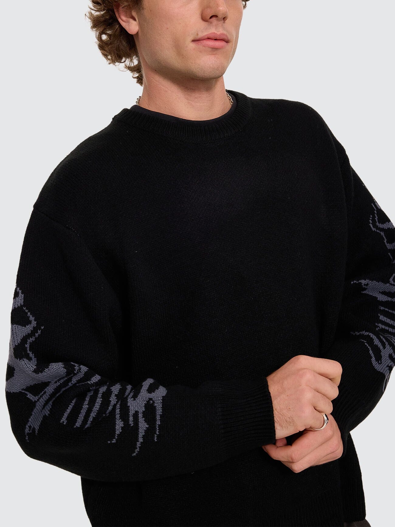 Night Petal Box Fit Crew Cropped Knit - Washed Black XS