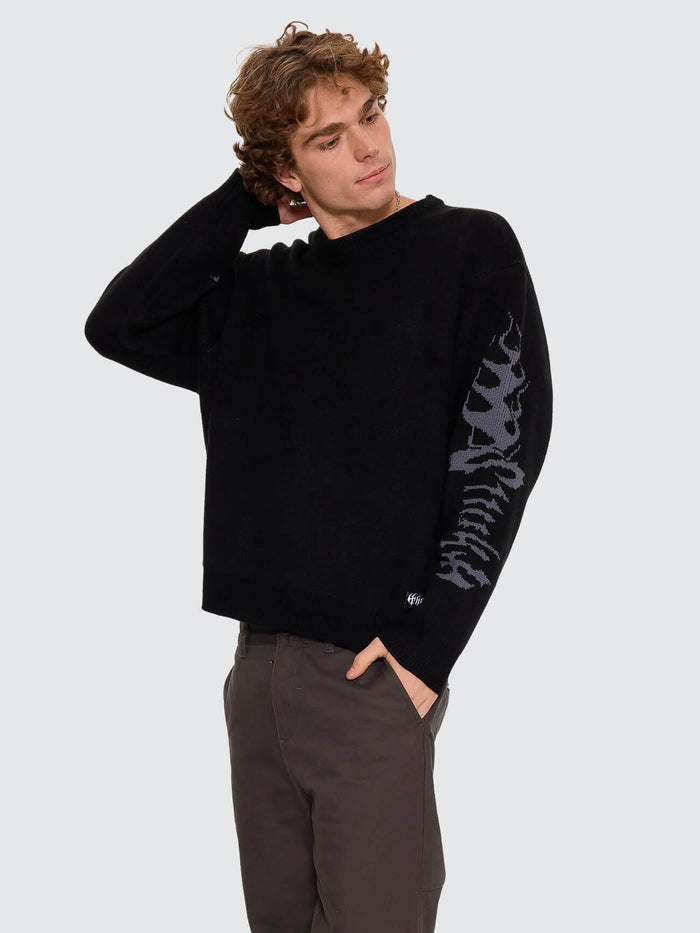 Night Petal Box Fit Crew Cropped Knit - Washed Black XS