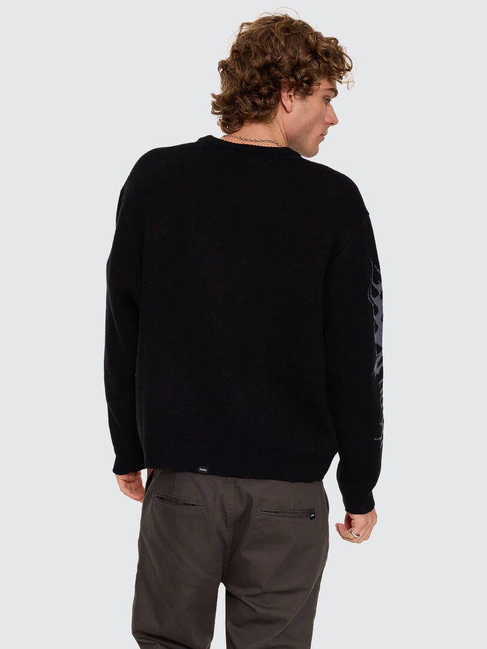 Night Petal Box Fit Crew Cropped Knit - Washed Black XS