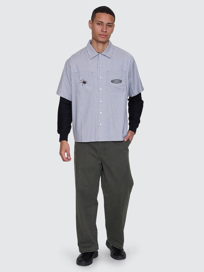 Web Of Deceit Cropped Short Sleeve Work Shirt - Black XS