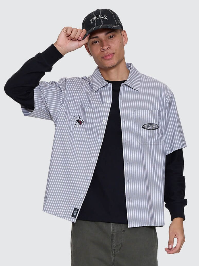 Web Of Deceit Cropped Short Sleeve Work Shirt - Black XS