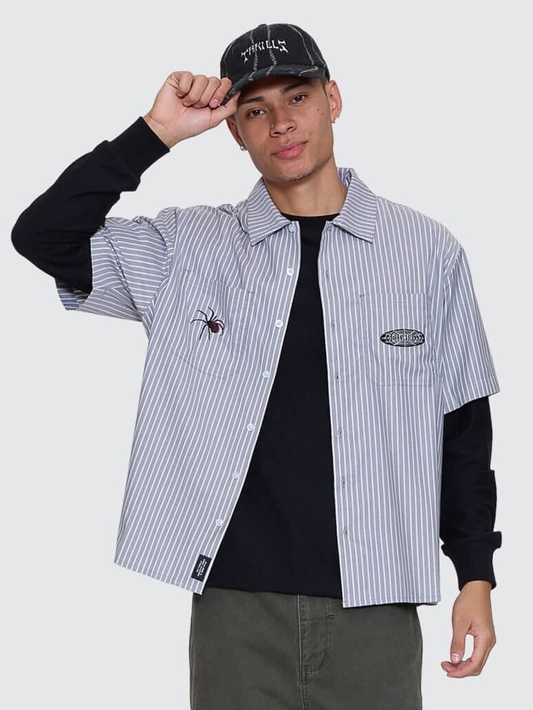Web Of Deceit Cropped Short Sleeve Work Shirt - Black XS