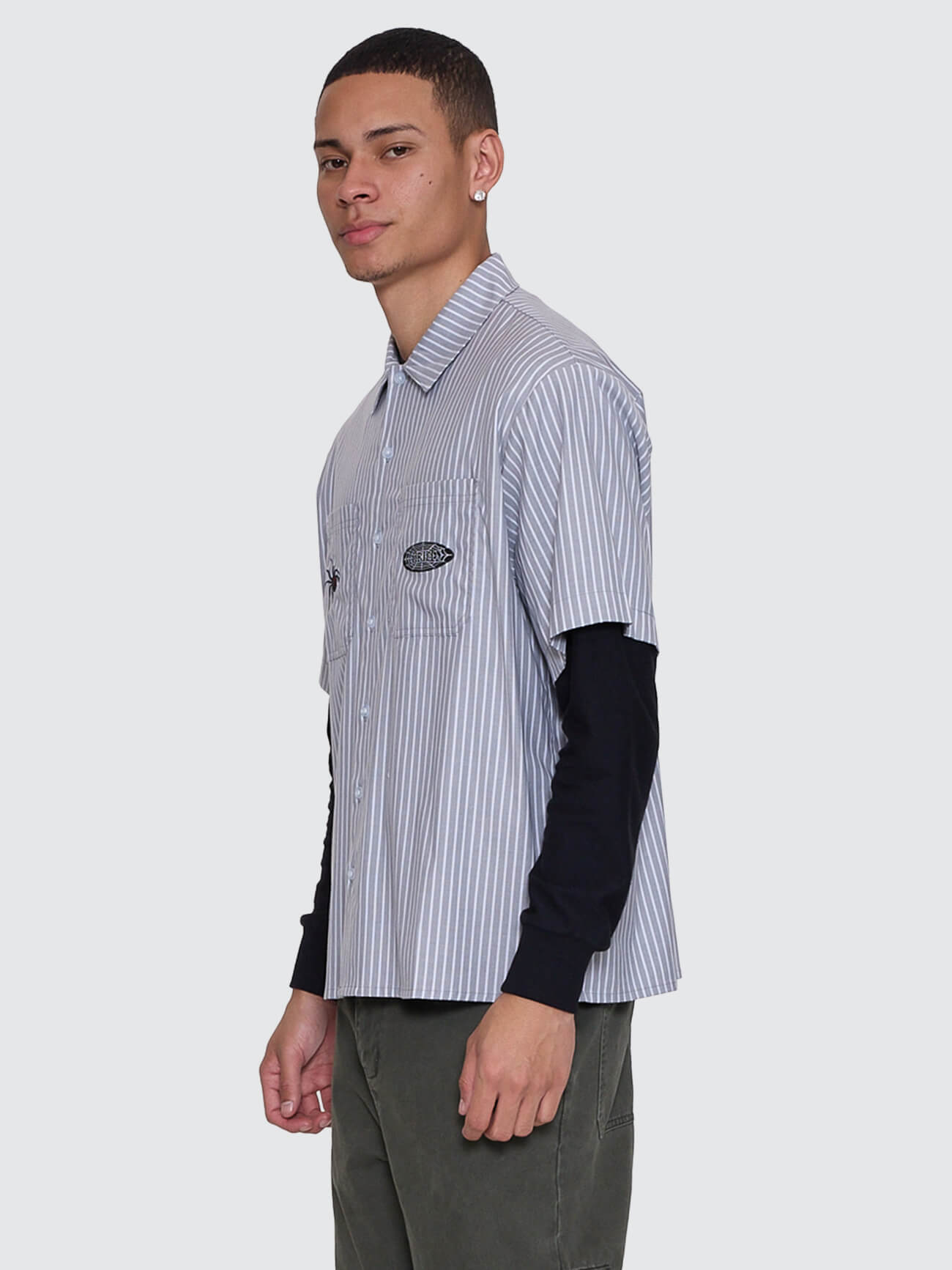 Web Of Deceit Cropped Short Sleeve Work Shirt - Black XS