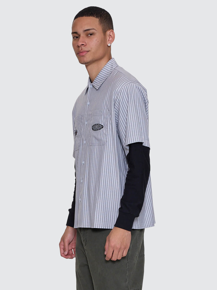 Web Of Deceit Cropped Short Sleeve Work Shirt - Black XS