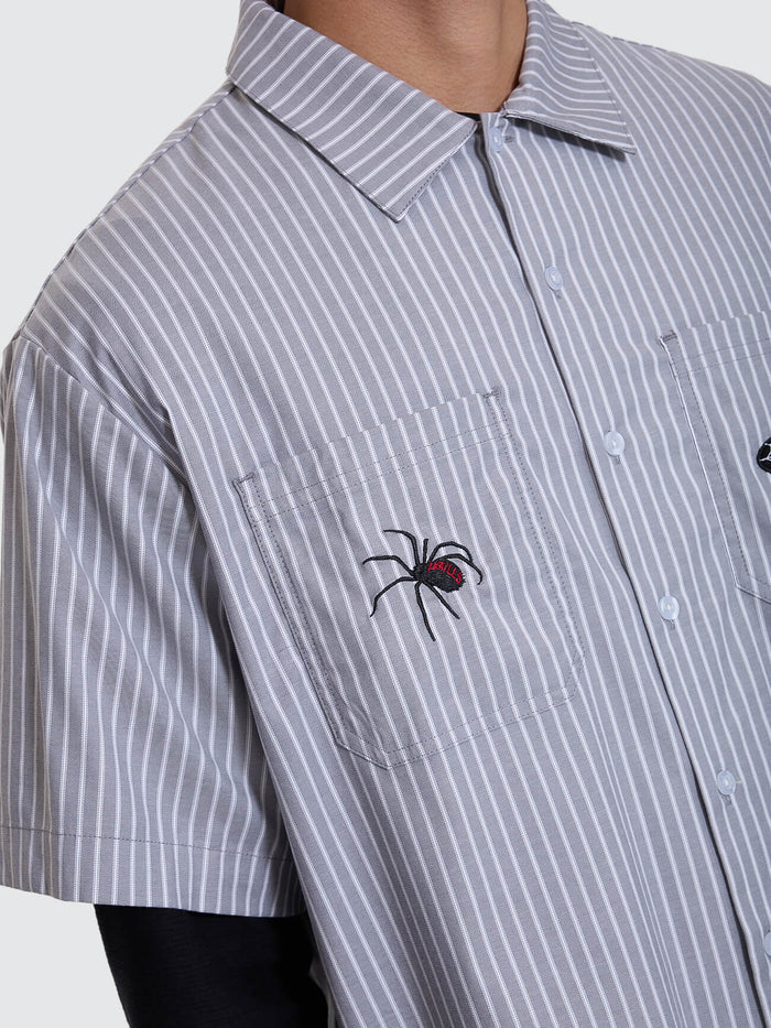 Web Of Deceit Cropped Short Sleeve Work Shirt - Black XS