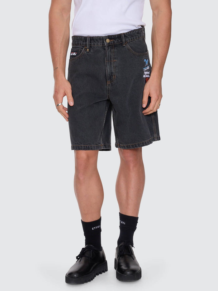 Against All Odds Mid Slacker Relaxed Long Denim Short - Ash Black 26