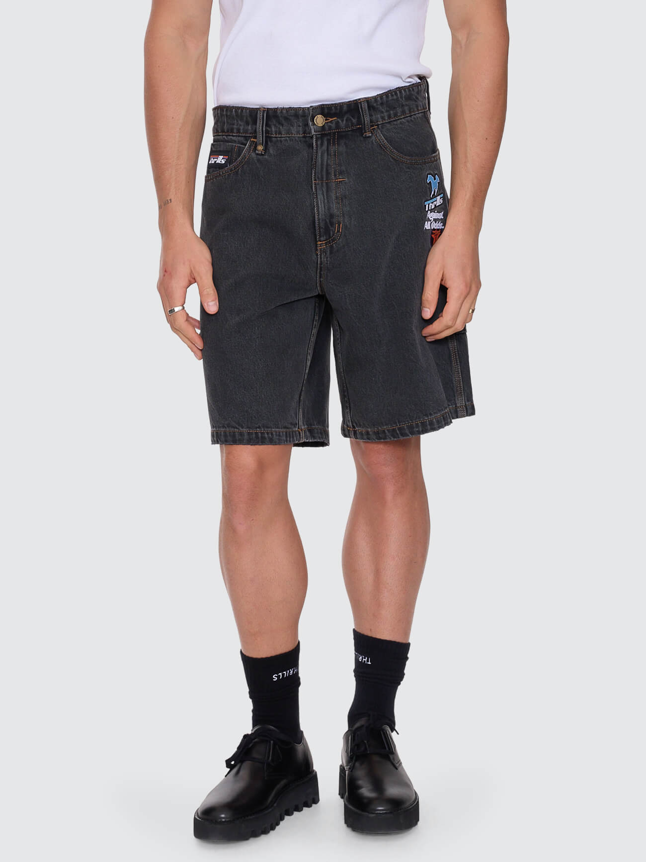 Against All Odds Mid Slacker Relaxed Long Denim Short - Ash Black 26