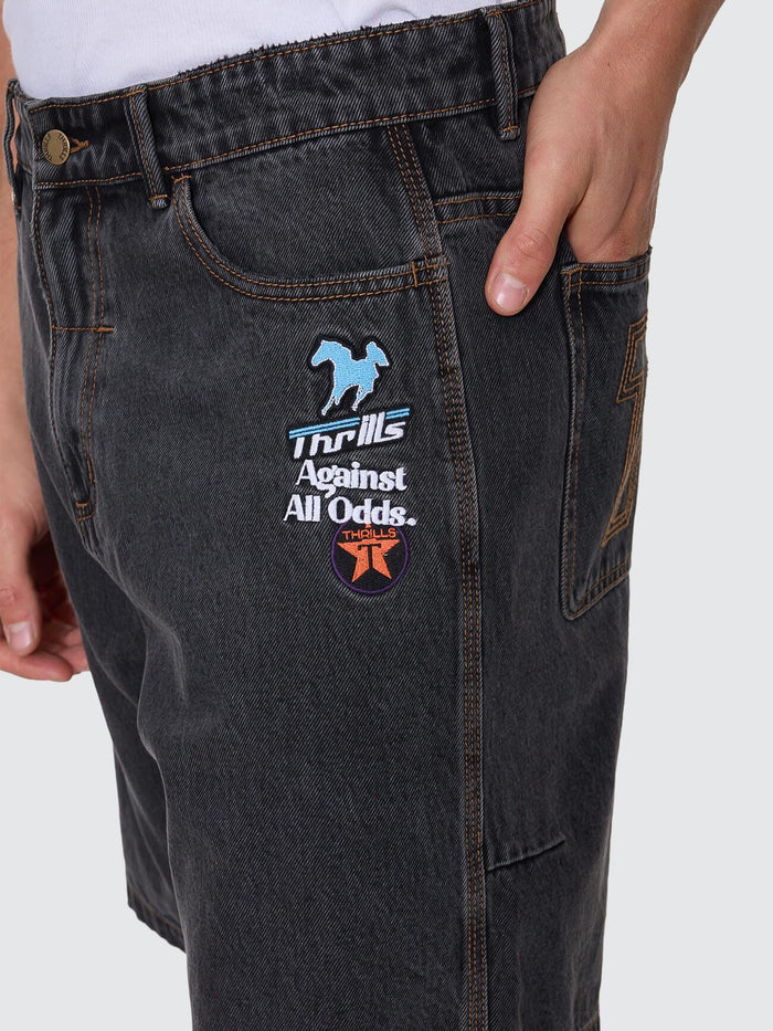 Against All Odds Mid Slacker Relaxed Long Denim Short - Ash Black 26