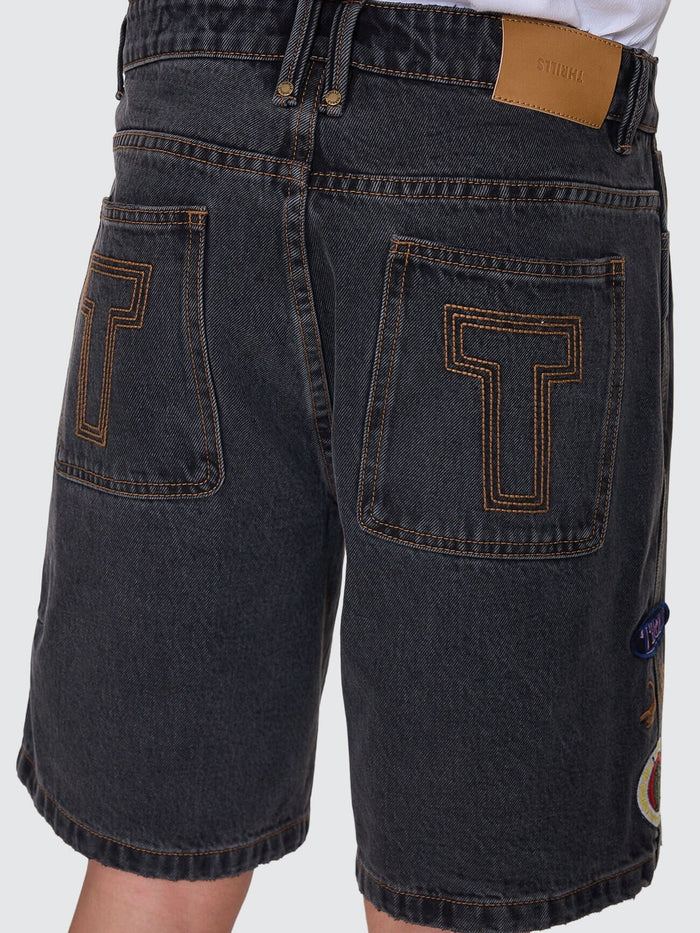 Against All Odds Mid Slacker Relaxed Long Denim Short - Ash Black 26