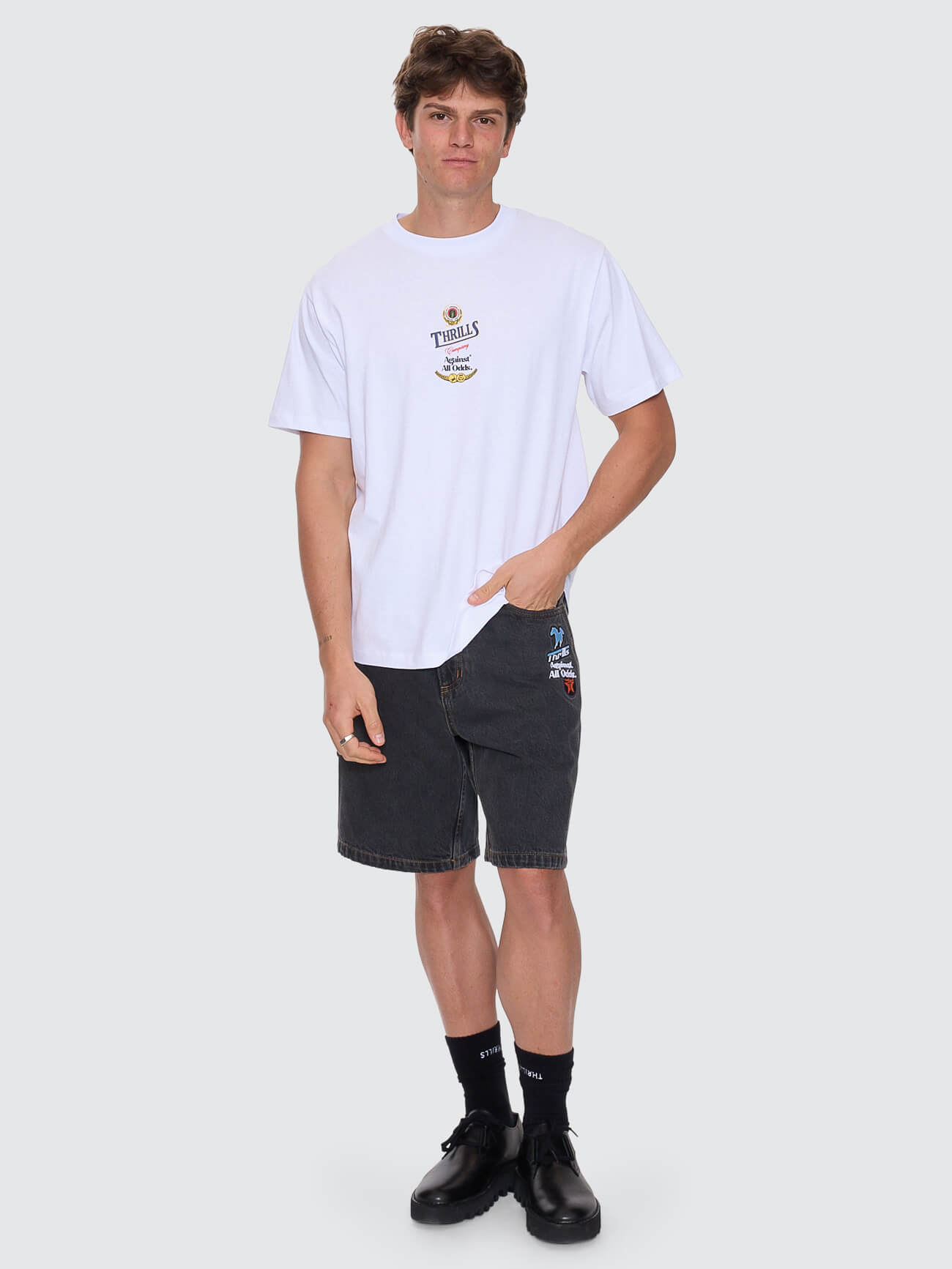 Against All Odds Mid Slacker Relaxed Long Denim Short - Ash Black 26