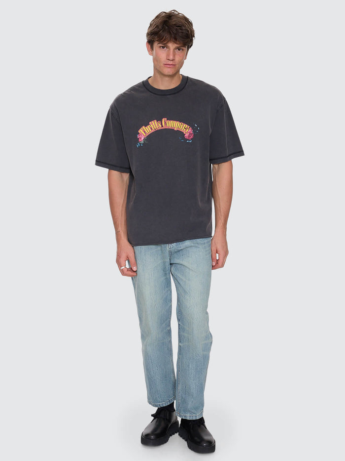 Web of Deceit Mid Slacker Relaxed Long Denim Jean - Dirty Crinkle Blue 26