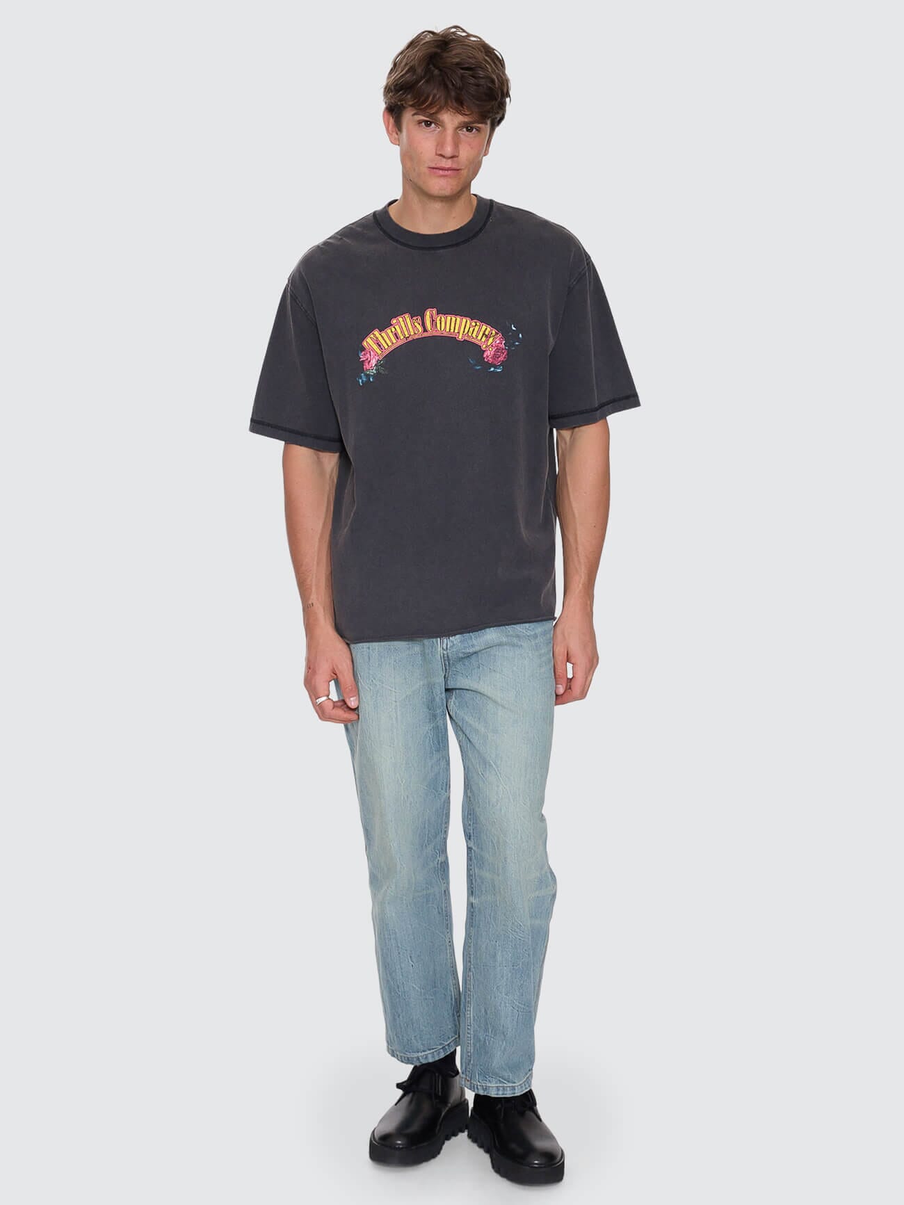Web of Deceit Mid Slacker Relaxed Long Denim Jean - Dirty Crinkle Blue 26
