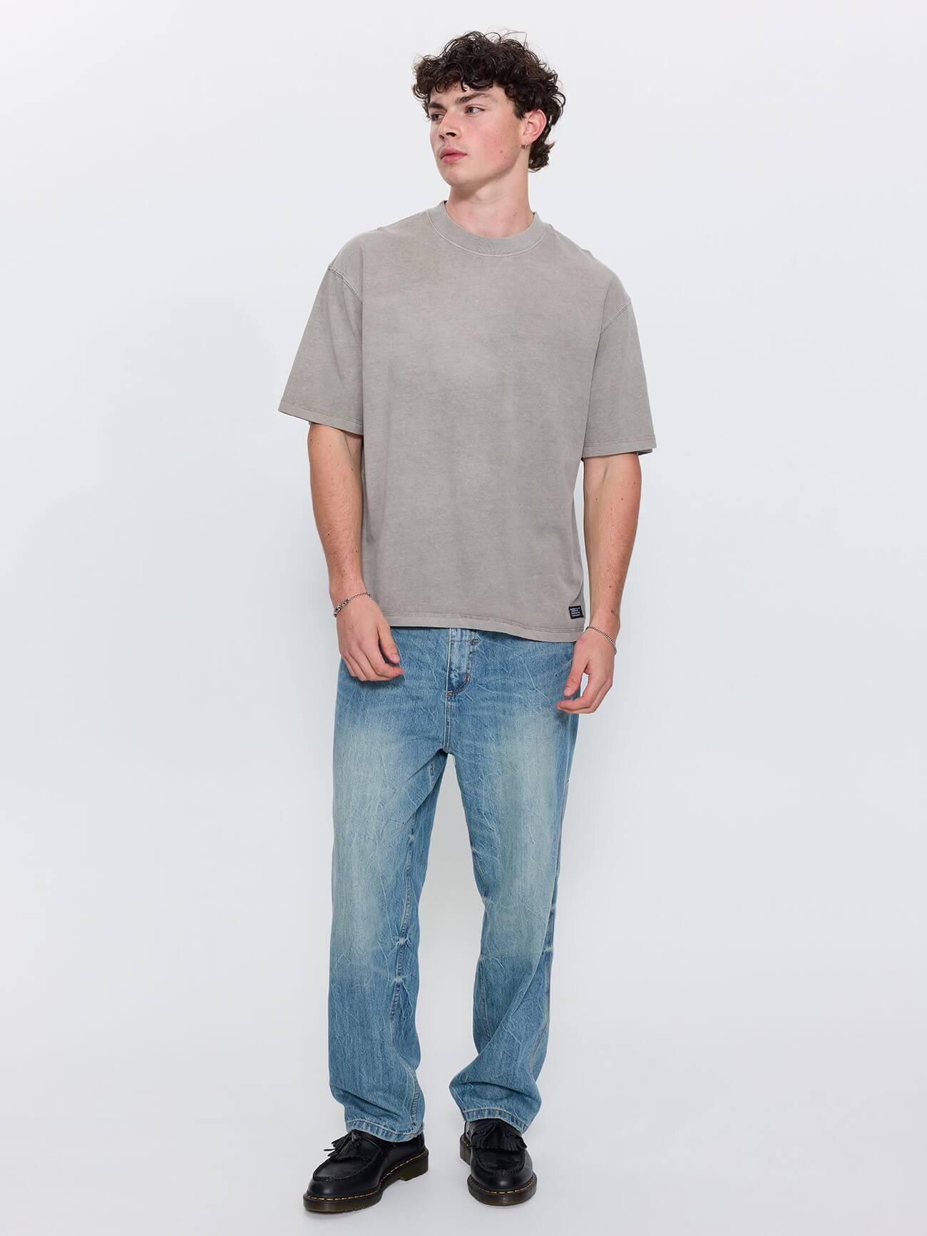 Web of Deceit Mid Slacker Relaxed Long Denim Jean - Dirty Crinkle Blue 26