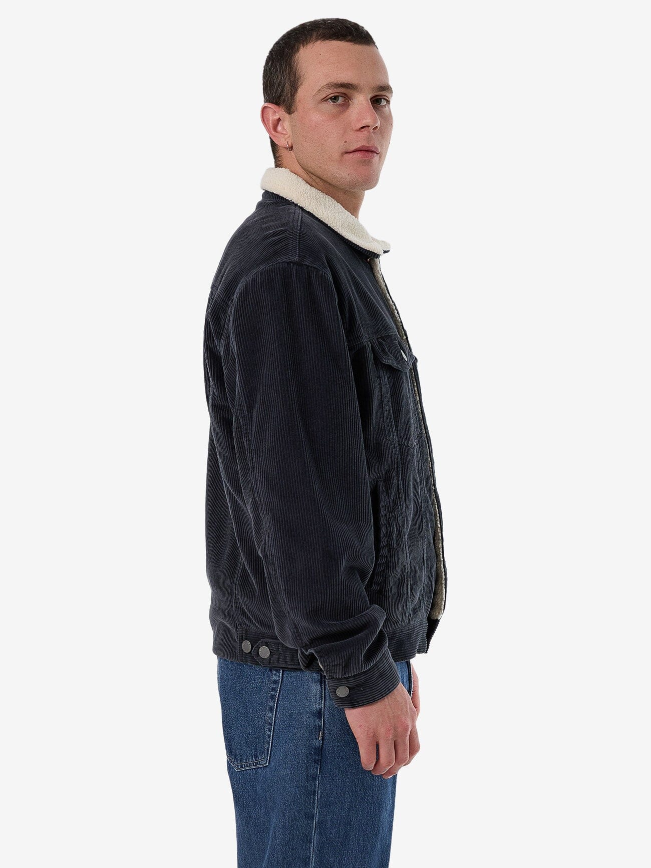 Oversized Sherpa Wanderer Denim Jacket - Asphalt Grey XS