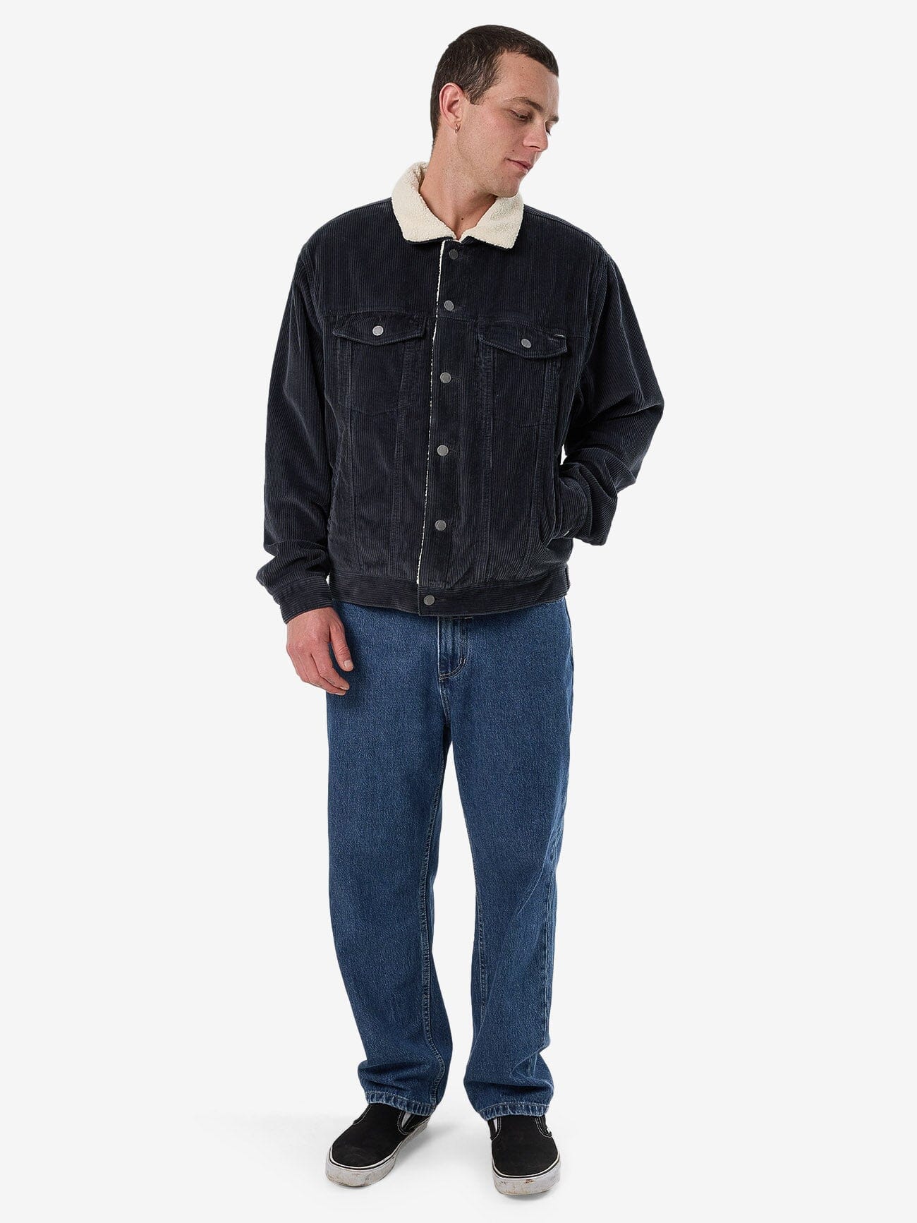 Oversized Sherpa Wanderer Denim Jacket - Asphalt Grey XS