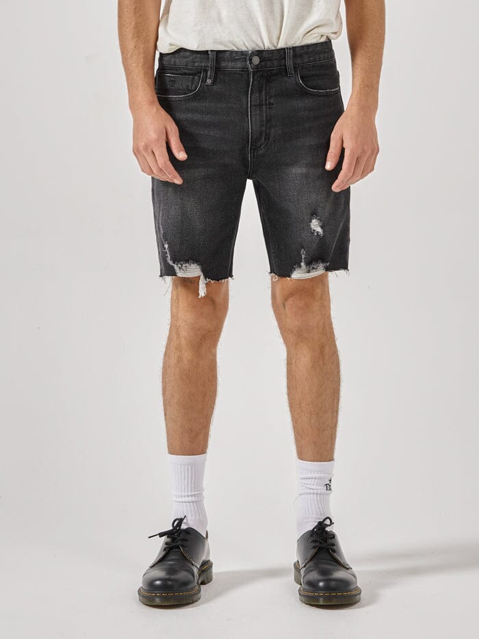 Destroyed Bones Denim Short Smoke Black