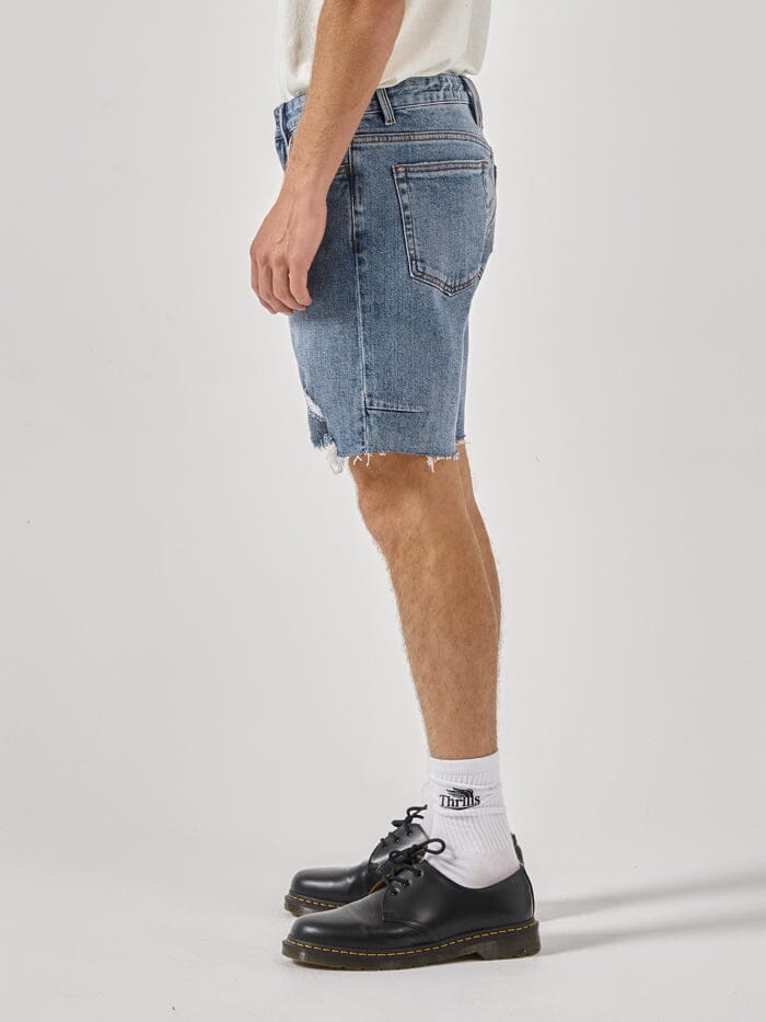 Destroyed Bones Denim Short - Weathered Blue