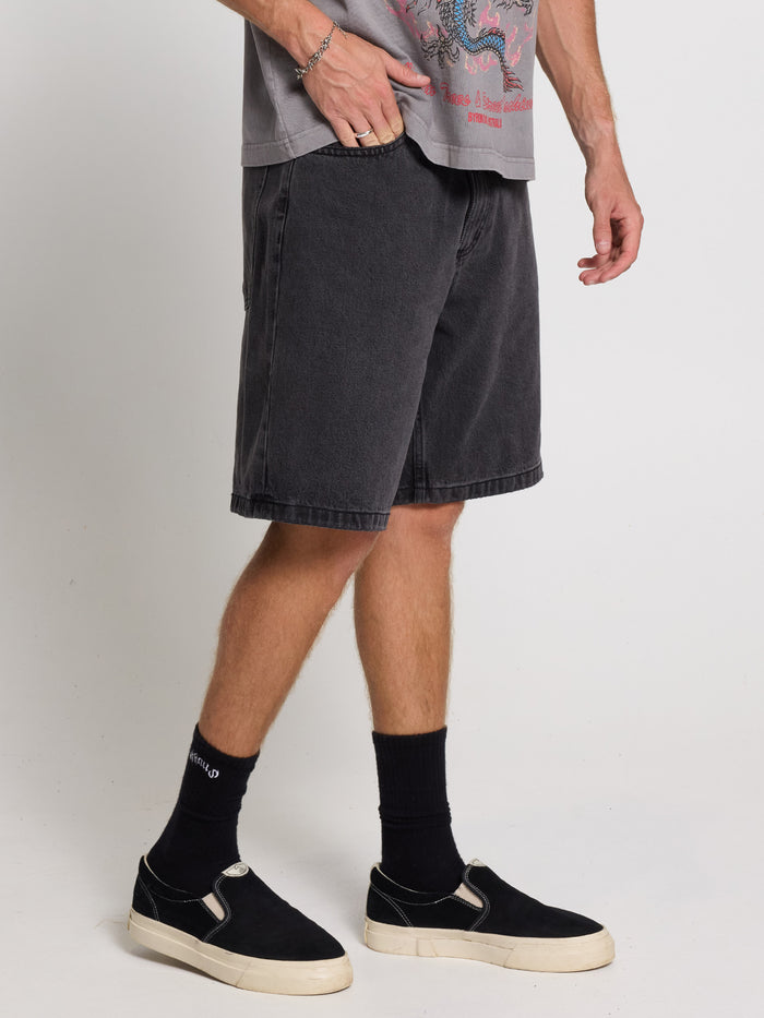 Mid Slacker Relaxed Denim Short - Ash Black 26