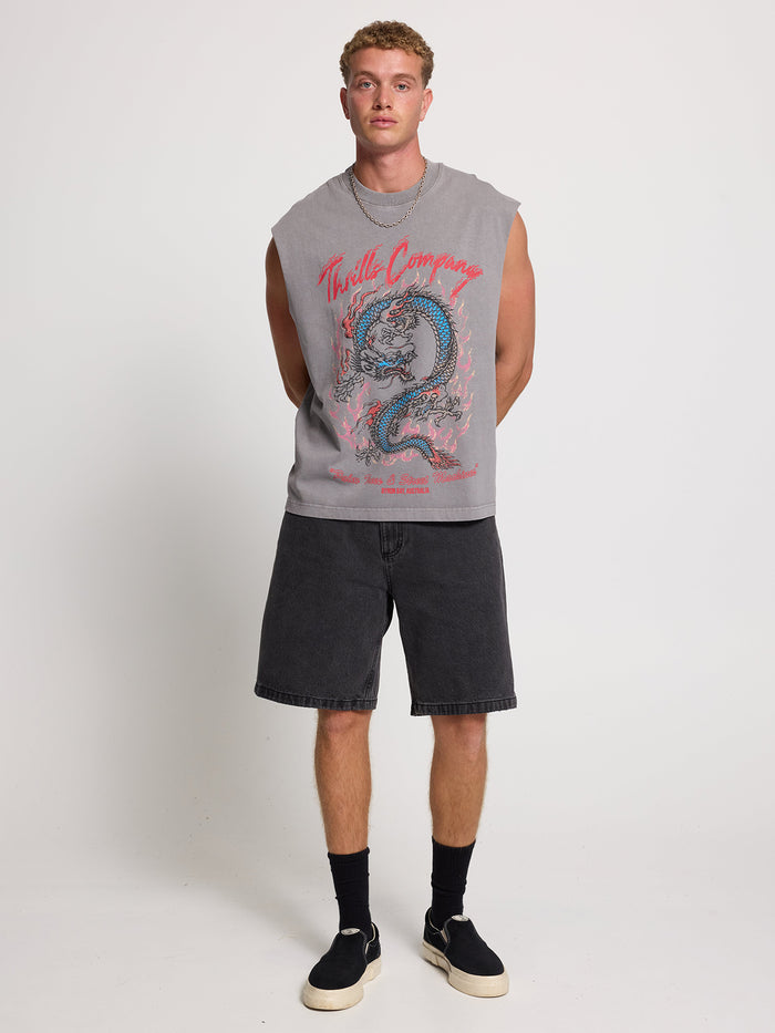 Mid Slacker Relaxed Denim Short - Ash Black 26