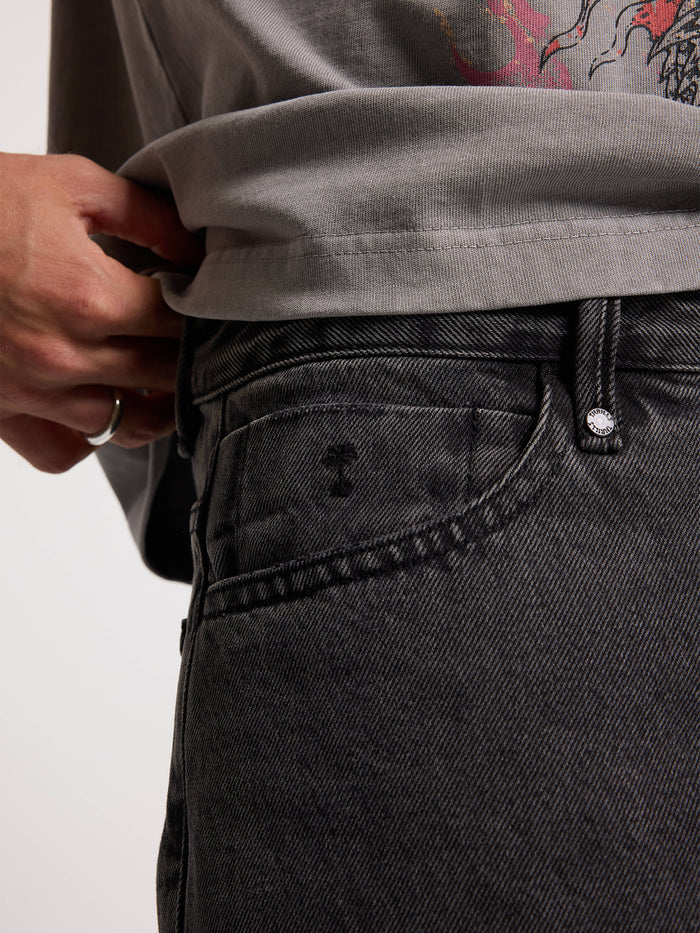 Mid Slacker Relaxed Denim Short - Ash Black 26