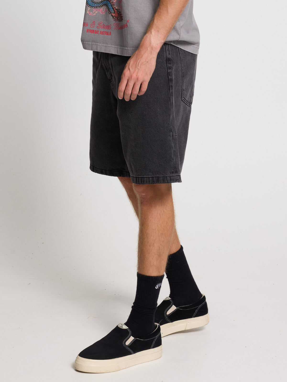 Mid Slacker Relaxed Denim Short - Ash Black 26