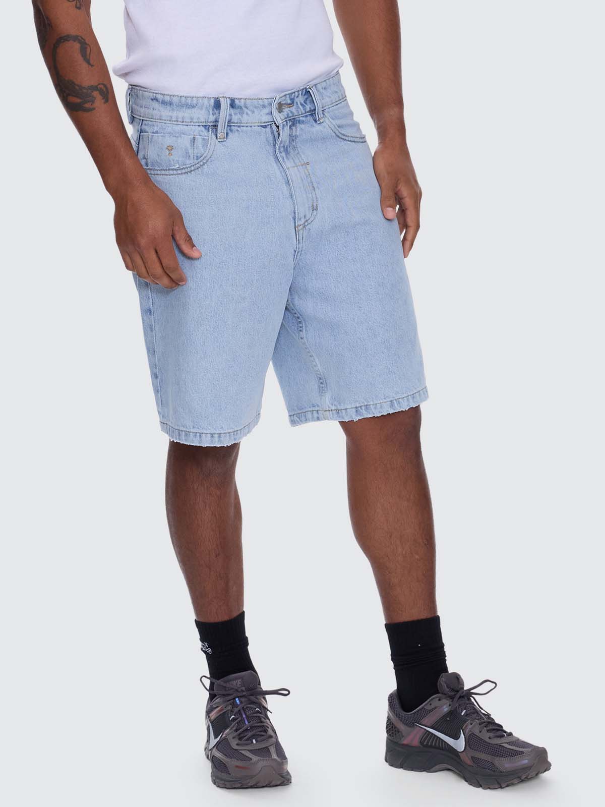 Mid Slacker Relaxed Long Denim Short - Serenity Blue 26