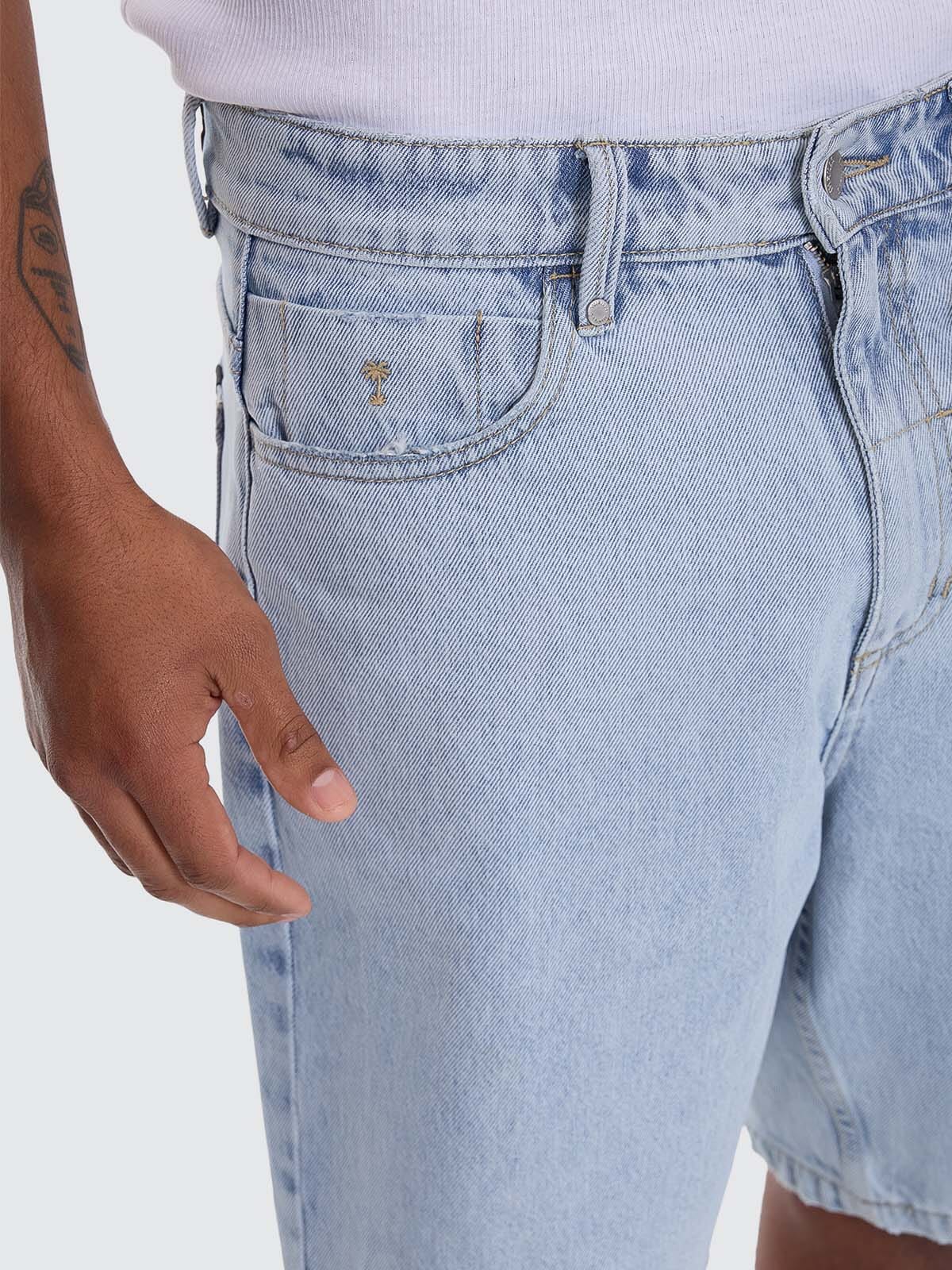 Mid Slacker Relaxed Long Denim Short - Serenity Blue 26
