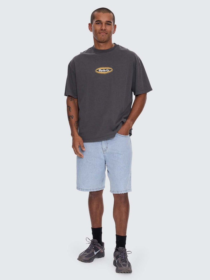 Mid Slacker Relaxed Long Denim Short - Serenity Blue 26