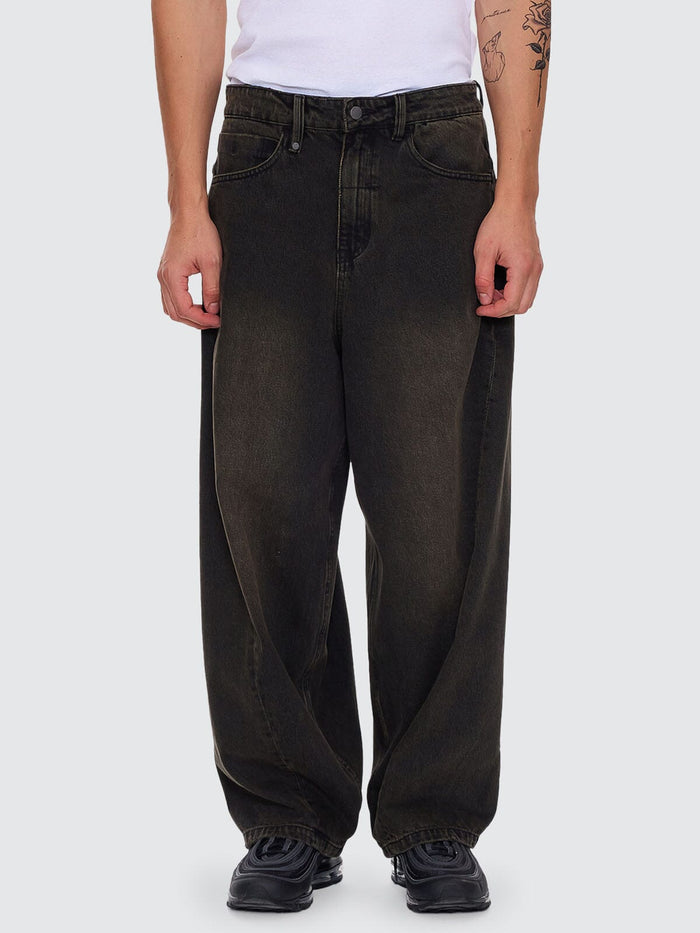 Barrel Leg Balloon Baggy Denim Jean - Dirty Olive Black 26