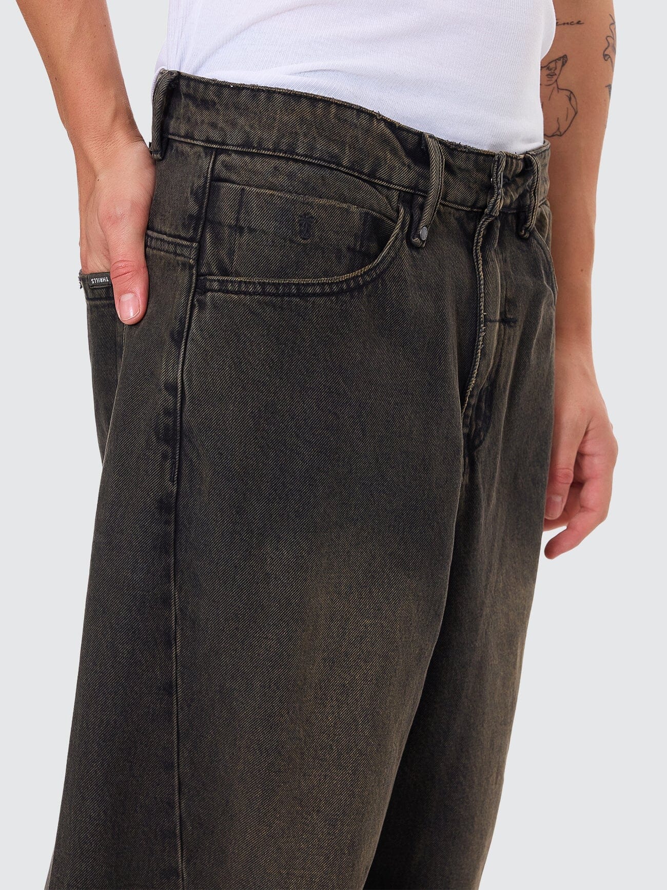 Barrel Leg Balloon Baggy Denim Jean - Dirty Olive Black 26