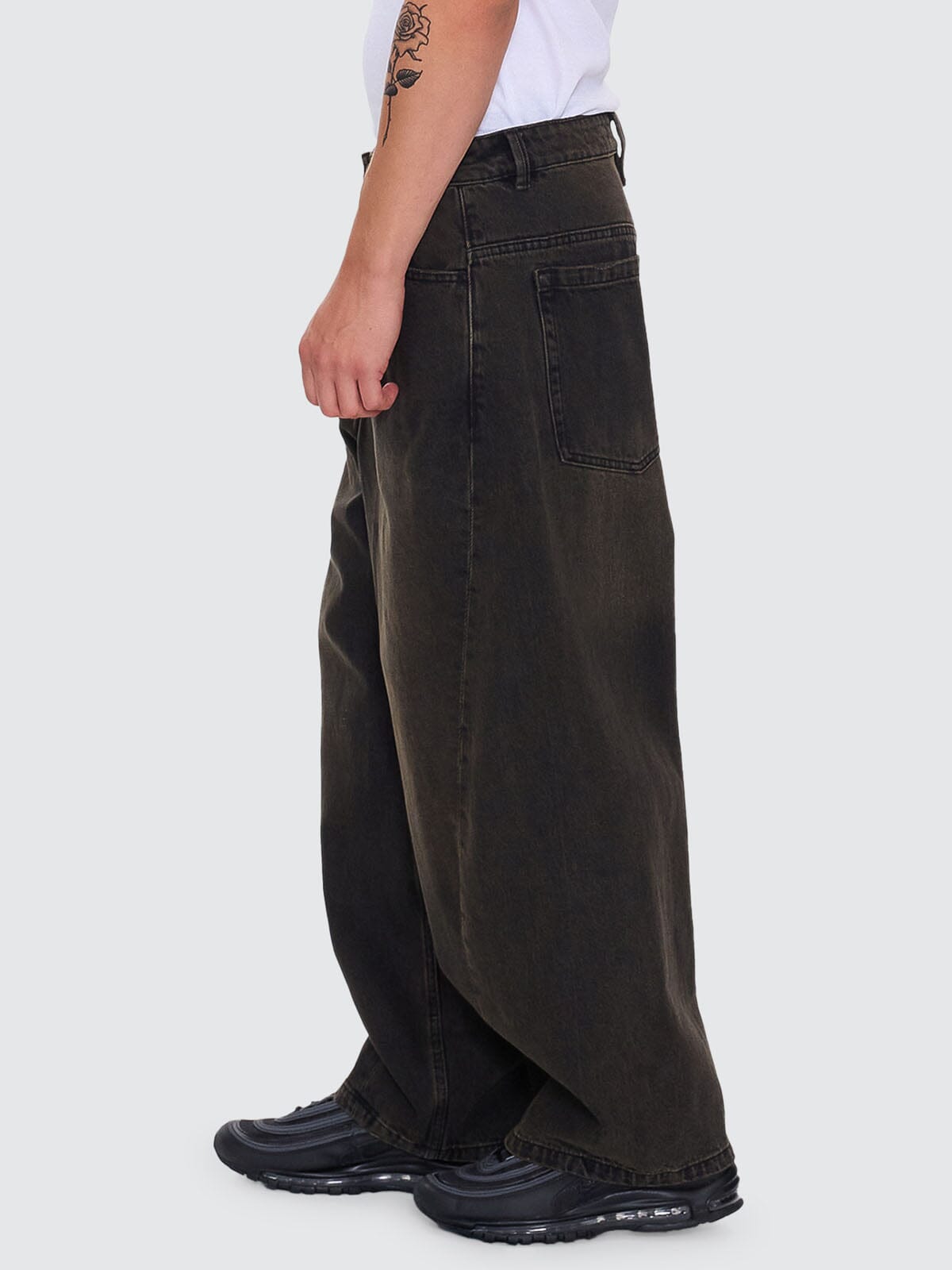 Barrel Leg Balloon Baggy Denim Jean - Dirty Olive Black 26