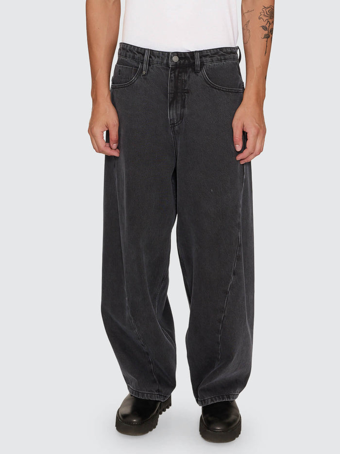 Barrel Leg Balloon Baggy Denim Jean - Dark Charcoal Black 26