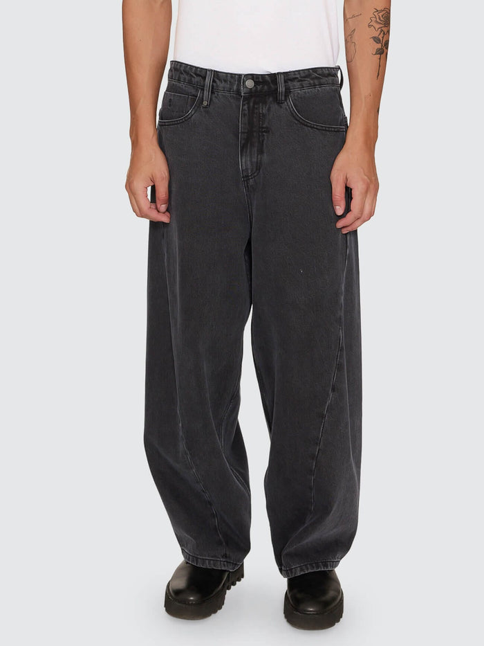 Barrel Leg Balloon Baggy Denim Jean - Dark Charcoal Black 26