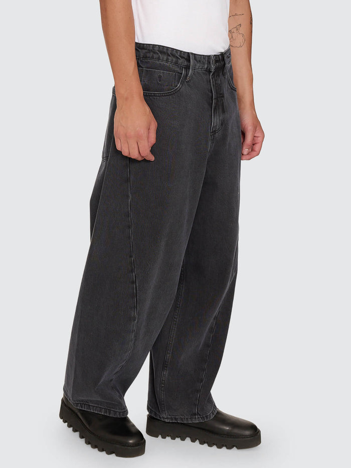 Barrel Leg Balloon Baggy Denim Jean - Dark Charcoal Black 26