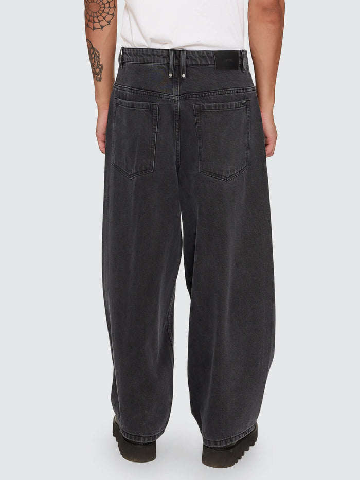 Barrel Leg Balloon Baggy Denim Jean - Dark Charcoal Black 26