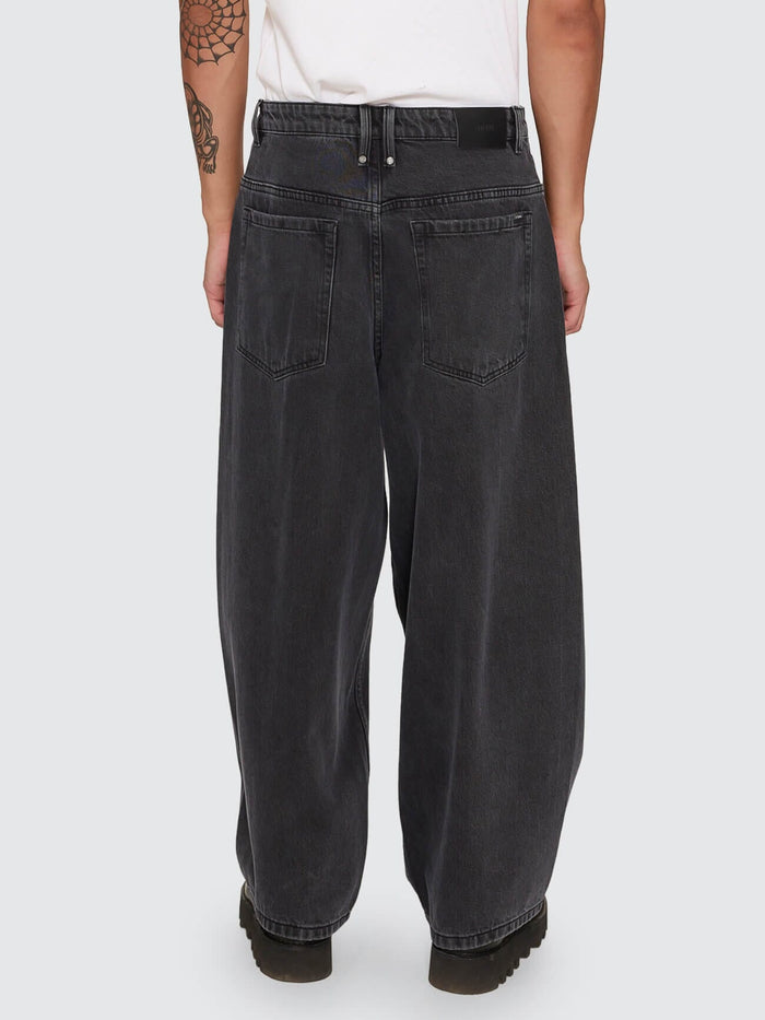 Barrel Leg Balloon Baggy Denim Jean - Dark Charcoal Black 26