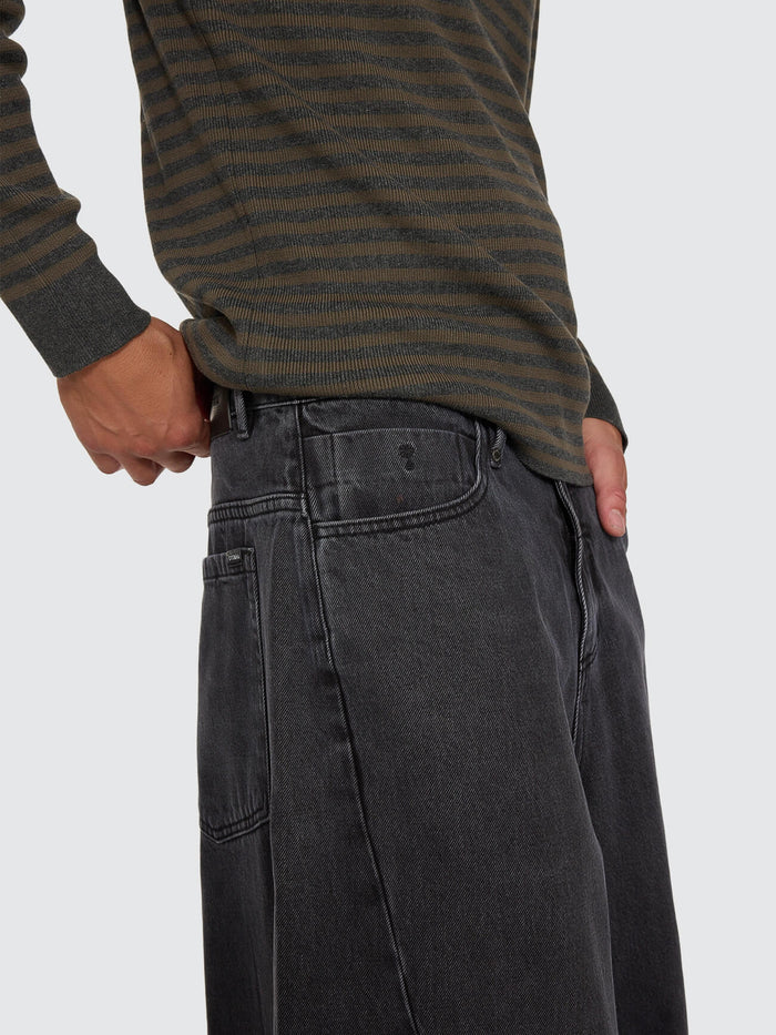 Barrel Leg Balloon Baggy Denim Jean - Dark Charcoal Black 26