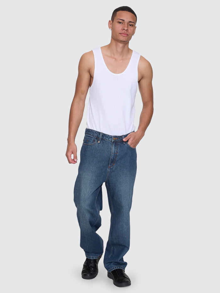 Mid Slacker Relaxed Long Denim Jean - Teal Blue 26