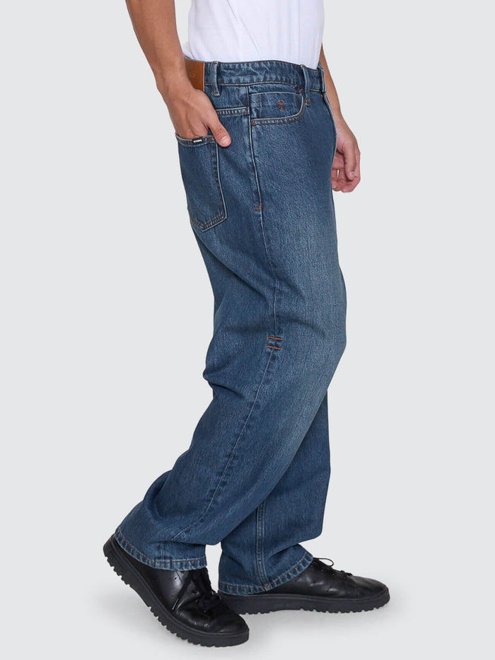 Mid Slacker Relaxed Long Denim Jean - Teal Blue 26