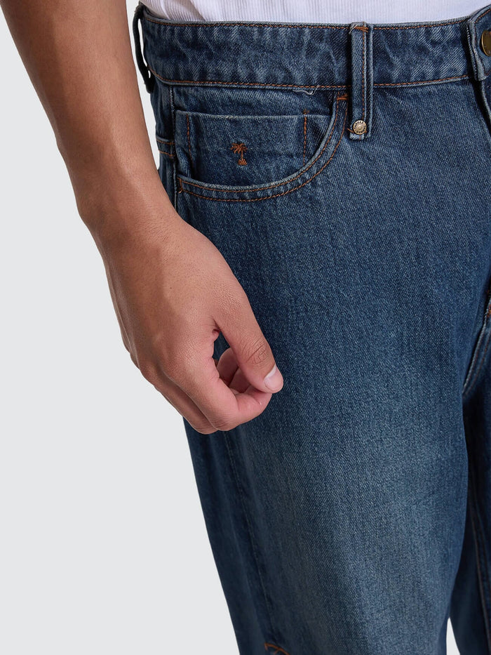 Mid Slacker Relaxed Long Denim Jean - Teal Blue 26