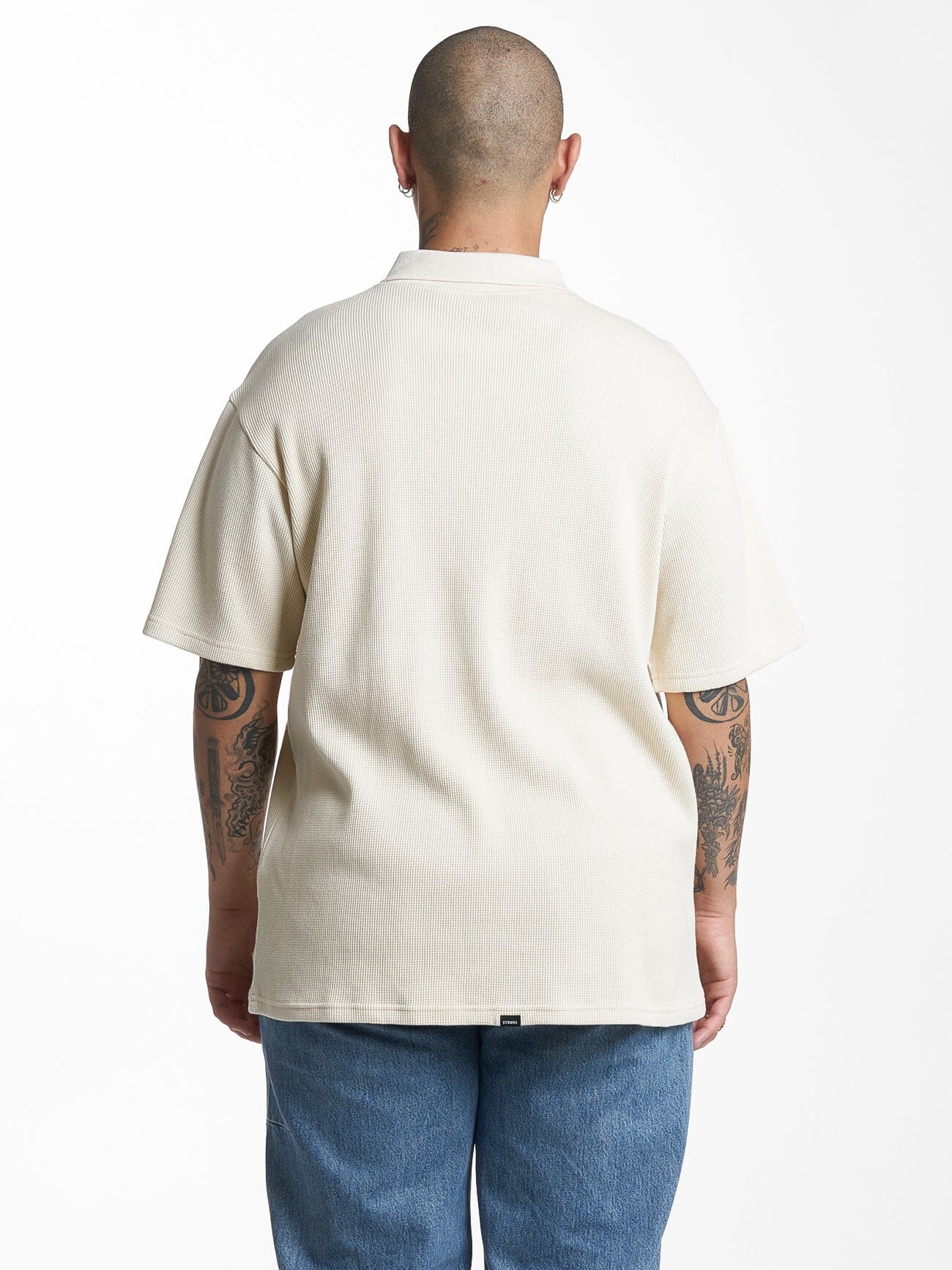 Beholder Waffle Three Quarter Zip Polo - Unbleached