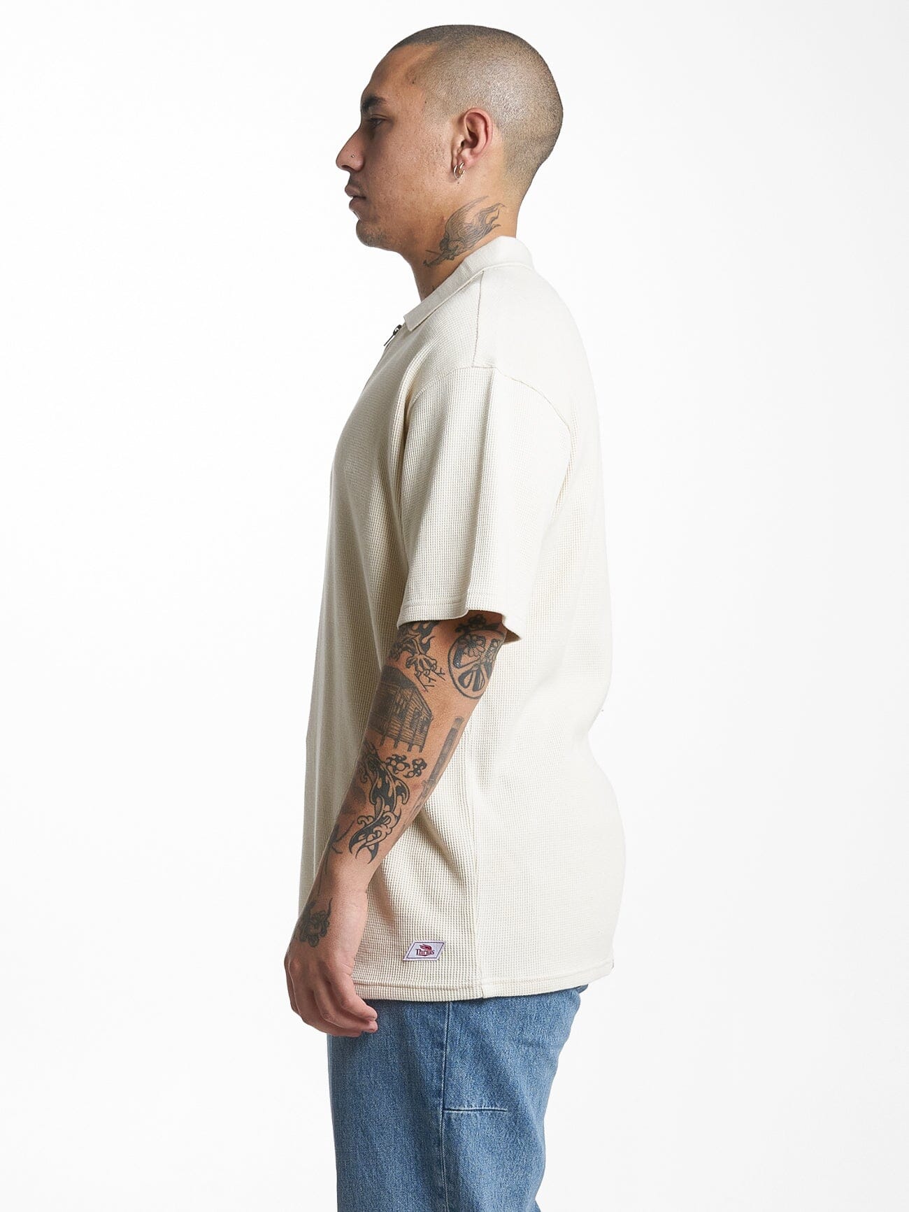 Beholder Waffle Three Quarter Zip Polo - Unbleached