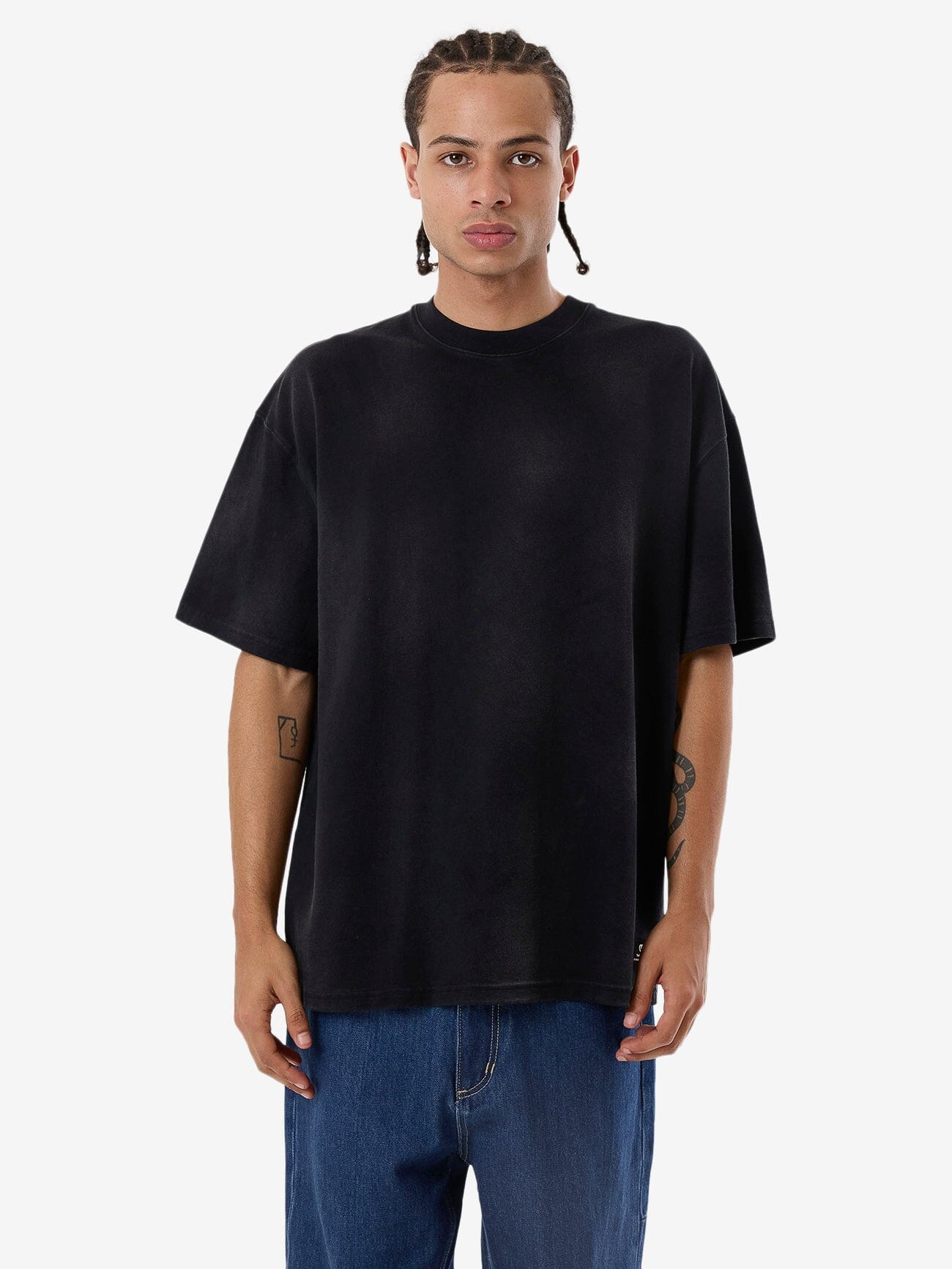 Cortex Worn Box Fit Oversize Tee in Black Thrills