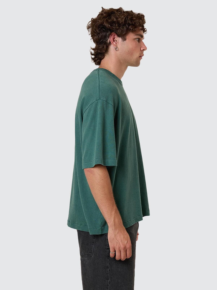 Hemp Thrills Embro Contrast Stitch Box Fit Oversize Cropped Tee - Sea Pine XS